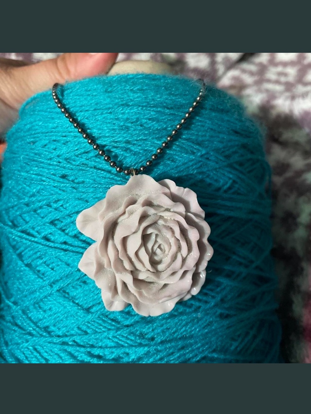 Pale Gray Rose Pendant charm for Necklace
